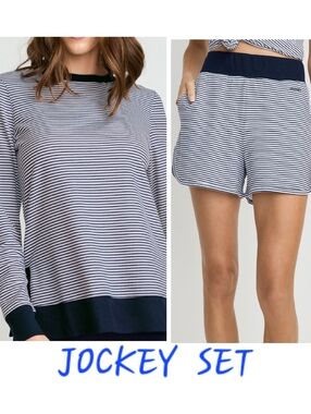 Jockey Striped Crew + Shorts Set Super Soft! Top Size 2x Shorts XL